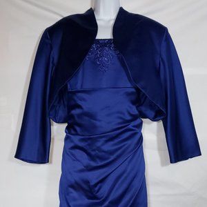 David's Bridal Embroidered Blue Dress Size 24 Sleeveless full length w/ bolero